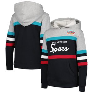 Mitchell & Admirable Ness San Antonio Spurs Youth Black/Heather Gray Hardwood Classics Head Coach Pullover Hoodie Perfect fit! Order this comfortable jersey.