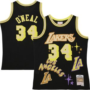 Mitchell & Ness Shaquille O'Neal Los Angeles Lakers Black Captivating 1996/97 Swingman Sidewalk Sketch Jersey Exclusive design! Own a jersey like no other.
