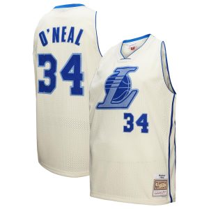 Mitchell & Ness Shaquille Gorgeous O'Neal Los Angeles Lakers Cream Chainstitch Swingman Jersey Stand out from the crowd! Wear this eye - catching jersey.