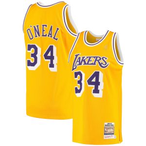 Mitchell & Ness Shaquille O'Neal Los Angeles Lakers Gold 1996/97 Hardwood Classics Authentic Jersey Unique Stand out from the crowd! Wear this eye - catching jersey.