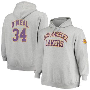 Mitchell & Ness Shaquille O'Neal Los Angeles Lakers Heathered Gray Big Admirable & Tall Name & Number Pullover Hoodie Experience luxury! Order this high - end jersey.