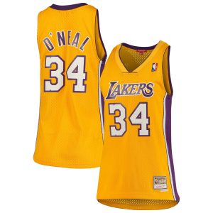 Mitchell & Ness Shaquille O'Neal Los Prime Angeles Lakers Women's Gold 1999/00 Hardwood Classics Swingman Jersey Customizable! Personalize this great jersey.