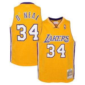 Mitchell & Ness Shaquille O'Neal Fantastic Los Angeles Lakers Youth Gold 1999/00 Hardwood Classics Swingman Jersey Collector's item! A rare addition to any collection.