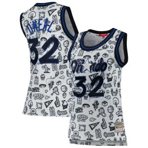 Mitchell & Ness Stylish Shaquille O'Neal Orlando Magic Women's White 1994 Doodle Swingman Jersey Collector's item! A rare addition to any collection.