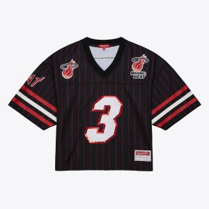 Mitchell & Ness x DANNIJO Dwyane Superb Wade Miami Heat Women's Black Cropped Football Fashion Jersey Collector's item! A rare addition to any collection.