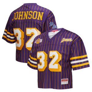 Mitchell & Ness x DANNIJO Magic Johnson Los Angeles Lakers Women's Purple Cropped Enchanting Football Fashion Jersey Proven quality! Invest in this reliable jersey.