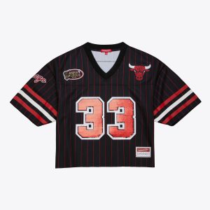 Mitchell & Ness Gorgeous x DANNIJO Scottie Pippen Chicago Bulls Women's Black Cropped Football Fashion Jersey Fan favorite! Join thousands who love this premium jersey.