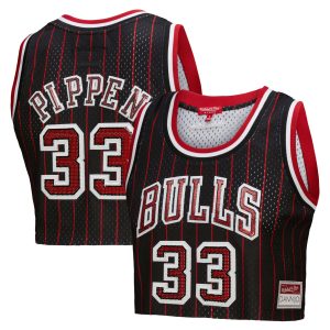 Mitchell High - quality & Ness x DANNIJO Scottie Pippen Chicago Bulls Women's Black Fashion Cropped Basketball Jersey Limited stock! Be quick and grab this must - have jersey to support your team.