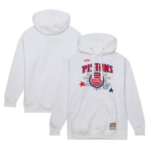 Mitchell Phenomenal & Ness x Tats Cru Detroit Pistons White Hardwood Classics Brick Pullover Hoodie Sports fans