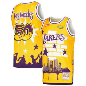 Mitchell & Ness x Tats Cru Los Angeles Lakers Gold Hardwood Classics Fashion Impressive Jersey Exclusive design! Own a jersey like no other.