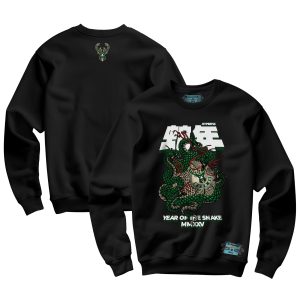 NBALab Enchanting x Hyperfly Milwaukee Bucks Unisex Black Year of the Snake Lunar New Year Collection Sweatshirt Collector's item! A rare addition to any collection.