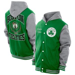 New Era Boston Celtics Kelly Green Throwback Prep Chenille Full Snap Sophisticated Hooded Varsity Jacket Last chance! Grab this awesome jersey before it's gone for good.