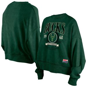 New Era Milwaukee Bucks Women's Alluring Hunter Green Throwback Vintage Enzyme Wash Oversized Boxy Pullover Sweatshirt Best - selling! Order this popular jersey before it's out of stock.