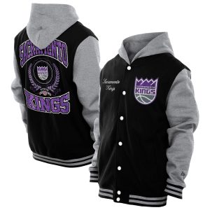 New Era Sacramento Kings Black Throwback Prep Chenille Gorgeous Full Snap Hooded Varsity Jacket Flash sale! Snag this great jersey at a discounted price.