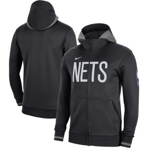 Nike Top - notch Brooklyn Nets Black Authentic Showtime Performance Full Zip Hoodie Show your dedication! Own this special jersey for your team.