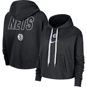 Nike Brooklyn Nets Striking Women's Black Courtside Cropped Pullover Hoodie Gift idea! Surprise a sports fan with this amazing jersey.