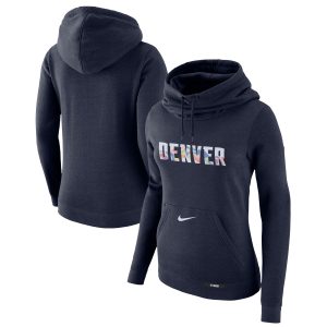 Nike Denver Nuggets Women's Navy 2024/25 City Exceptional Edition Essential Club Pullover Hoodie Best - selling! Order this popular jersey before it's out of stock.