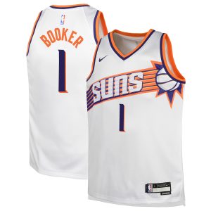 Nike Devin Booker Prime Phoenix Suns Youth White Swingman Jersey Association Edition Enhance your game - day look! Get this fashionable jersey.