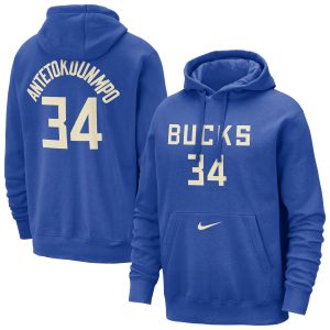 Nike Giannis Antetokounmpo Milwaukee Bucks Royal 2024/25 City Edition Name Notable & Number Pullover Hoodie Customizable! Personalize this great jersey.