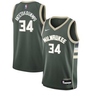 Nike Giannis Antetokounmpo Milwaukee Bucks Youth Elegant Hunter Green Swingman Jersey Icon Edition Stand out from the crowd! Wear this eye - catching jersey.