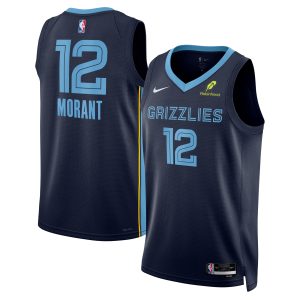 Nike Ja Morant Memphis Grizzlies Unisex Navy Swingman Badge Player Jersey Icon Edition Impressive Sports fans