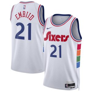 Nike Fabulous Joel Embiid Philadelphia 76ers Unisex White 2024/25 Swingman Player Jersey City Edition Collector's item! A rare addition to any collection.