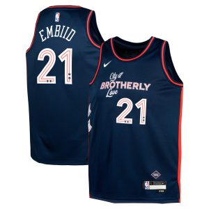 Nike Joel Embiid Philadelphia 76ers Premium - grade Youth Navy Swingman Replica Jersey City Edition Enhance your game - day look! Get this fashionable jersey.