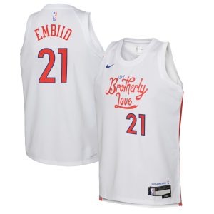 Nike Joel Embiid Philadelphia 76ers Premium Youth White 2022/23 Swingman Jersey City Edition Don't be left out! Get this stylish jersey and show your team pride.