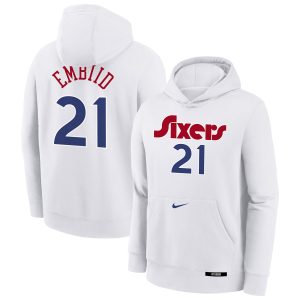 Nike Joel Embiid Exquisite Philadelphia 76ers Youth White 2024/25 City Edition Name & Number Pullover Hoodie Limited stock! Be quick and grab this must - have jersey to support your team.