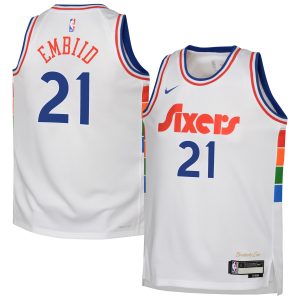Nike Joel Embiid Philadelphia 76ers Youth White 2024/25 Swingman Player Jersey City Amazing Edition Gift idea! Surprise a sports fan with this amazing jersey.