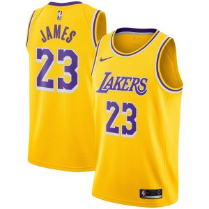 Nike LeBron Top - notch James Los Angeles Lakers Gold Swingman Player Jersey Icon Edition Sports enthusiasts
