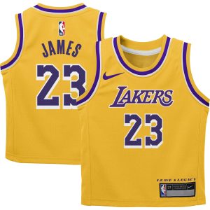 Nike LeBron James Los Angeles Lakers Toddler Gold Swingman Player Jersey Unique Icon Edition Be the first! Order this trendy jersey ahead of the crowd.