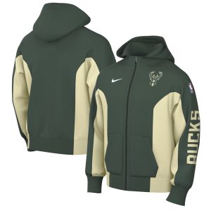 Nike Charming Milwaukee Bucks Hunter Green 2023/24 Authentic Showtime Full Zip Hoodie Authentic look! Wear this genuine jersey.