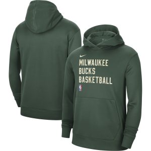 Nike Milwaukee Bucks Unisex Hunter Green 2023/24 Performance Spotlight On Court Practice Pullover Elegant Hoodie Limited stock! Be quick and grab this must - have jersey to support your team.