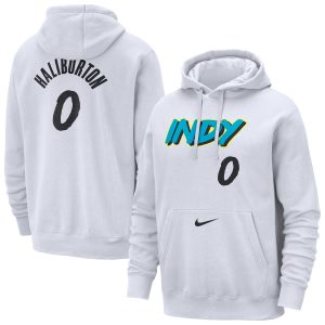Nike Tyrese Haliburton Indiana Pacers White 2024/25 City Magnificent Edition Name & Number Pullover Hoodie Stand out from the crowd! Wear this eye - catching jersey.