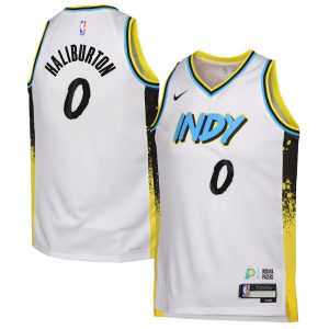 Nike Tyrese Haliburton Gorgeous Indiana Pacers Youth White 2024/25 Swingman Player Jersey City Edition Retailers