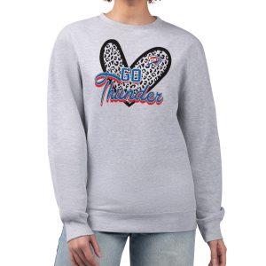 Oklahoma City Thunder G III 4Her by Carl Banks Heather Gray Women's GIII 4 Her Leopard Fantastic Heart graphic Fleece Crewneck sweatshirt Proven quality! Invest in this reliable jersey.