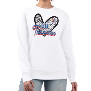 Oklahoma City Thunder G III 4Her by Carl Banks White Women's GIII 4 Her Leopard Heart Marvelous graphic Fleece Crewneck sweatshirt Join the elite! Get this exclusive jersey.