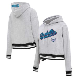 Pro Standard Charlotte Hornets Women's Heather Gray Notable Script Tail Cropped Pullover Hoodie Exclusive design! Own a jersey like no other.