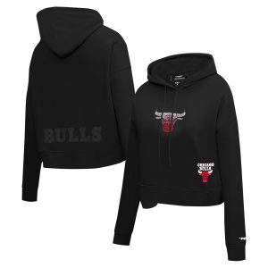 Pro Standard Chicago Bulls Women's Black Jewels Cropped Pullover Exquisite Hoodie Collectors