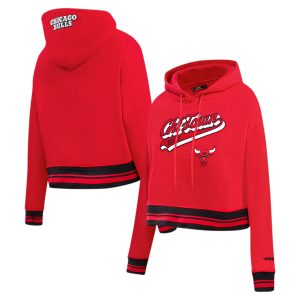 Pro Standard Chicago Bulls Women's Red Script Tail Cropped High - quality Pullover Hoodie Trending now! Grab this hot jersey while you can.