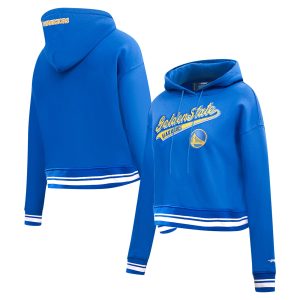 Pro Standard Golden State Warriors Women's Royal Script Tail Sophisticated Cropped Pullover Hoodie Exclusive design! Own a jersey like no other.
