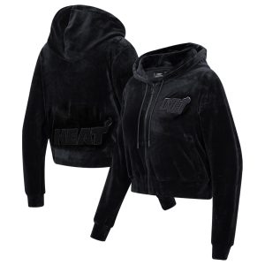 Pro Standard Miami Remarkable Heat Women's Triple Black Velour Full Zip Hoodie Limited stock! Be quick and grab this must - have jersey to support your team.