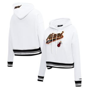 Pro Standard Premium Miami Heat Women's White Script Tail Cropped Pullover Hoodie Exclusive design! Own a jersey like no other.