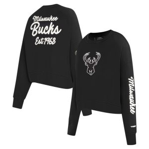 Pro Standard Milwaukee Bucks Women's Black Paint Outstanding The City Cropped Pullover Sweatshirt Upgrade your fan gear! Order this premium jersey today.