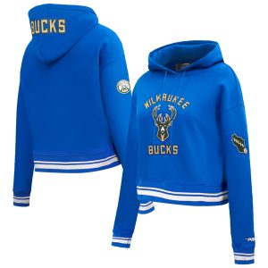 Pro Standard Milwaukee Enchanting Bucks Women's Blue 2024/25 City Edition Chenille Applique Cropped Pullover Hoodie Sports enthusiasts
