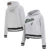 Pro Standard Milwaukee Bucks Women's Heather Gray Script Tail Sophisticated Cropped Pullover Hoodie Upgrade your fan gear! Order this premium jersey today.