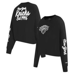 Pro Standard New York Knicks Women's Black Delightful Paint The City Cropped Pullover Sweatshirt Collectors