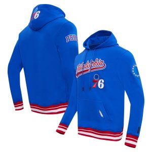 Pro Standard Philadelphia 76ers Remarkable Royal Script Tail Pullover Hoodie Collector's item! A rare addition to any collection.