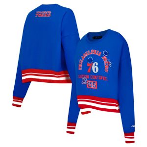 Pro Standard Philadelphia Notable 76ers Women's Royal Area Code Cropped Pullover Sweatshirt Exclusive design! Own a jersey like no other.